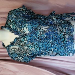 East 5th sheer blue butterfly wing side tie shirt 3x